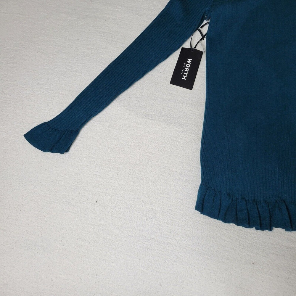 Worth New York Sweater Womens Sz P Lightweight Teal Green Silk Blend Academia - Picture 12 of 16